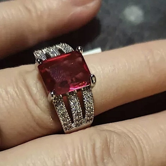 Sterling Silver Cubic Zircon Ruby Hollow Out Ring - Picture 6 of 9